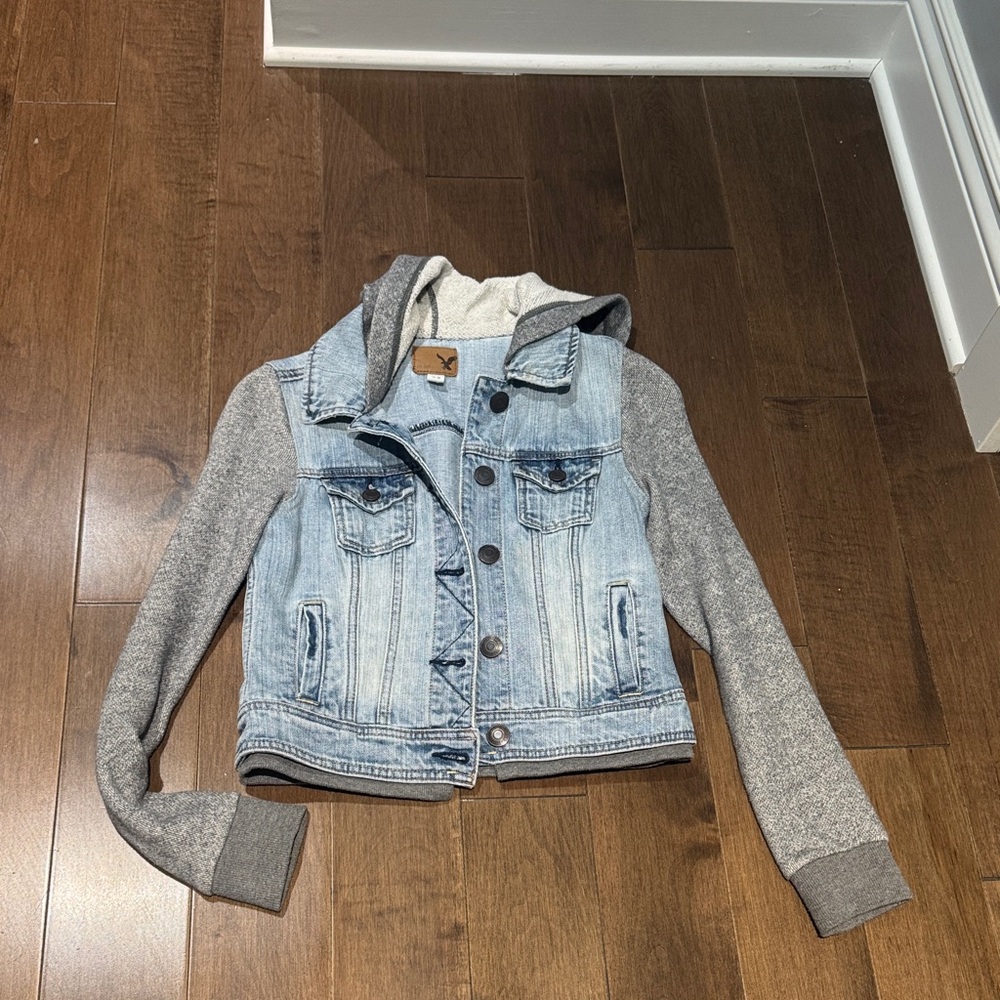 American eagle outfitters  Denim and Gray Hooded Jacket